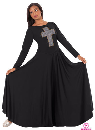Plus Size Polyester Dress w/Cross Applique of Silver Studs & Gold Accent Trim (11027p)