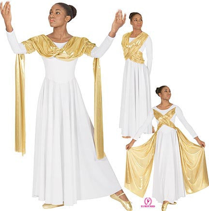 Plus Size Polyester Liturgical Dress w/Attached Metallic Sash Overlay (14124P)